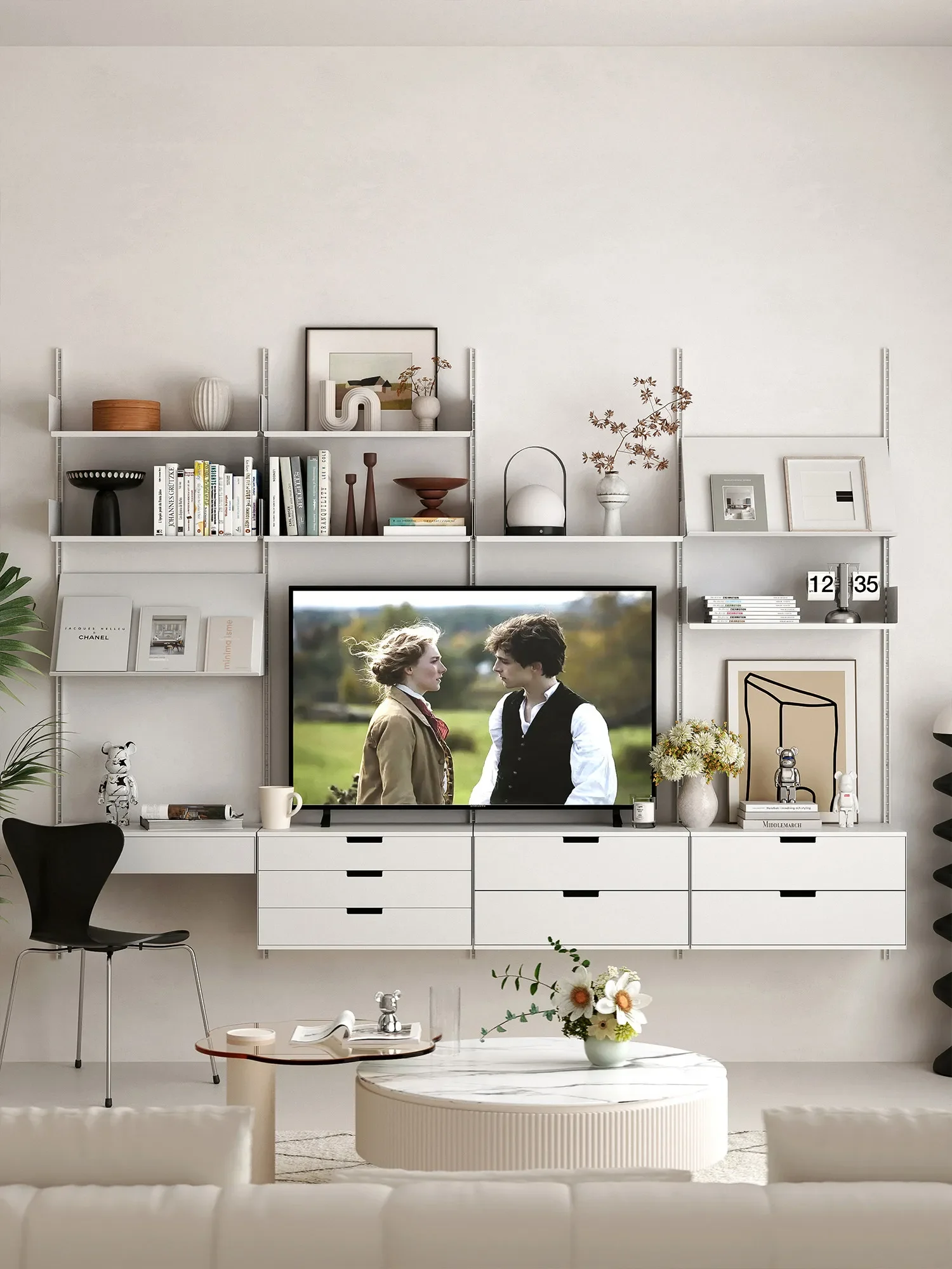 Invisible wall-mounted lifting rack Movable display rack