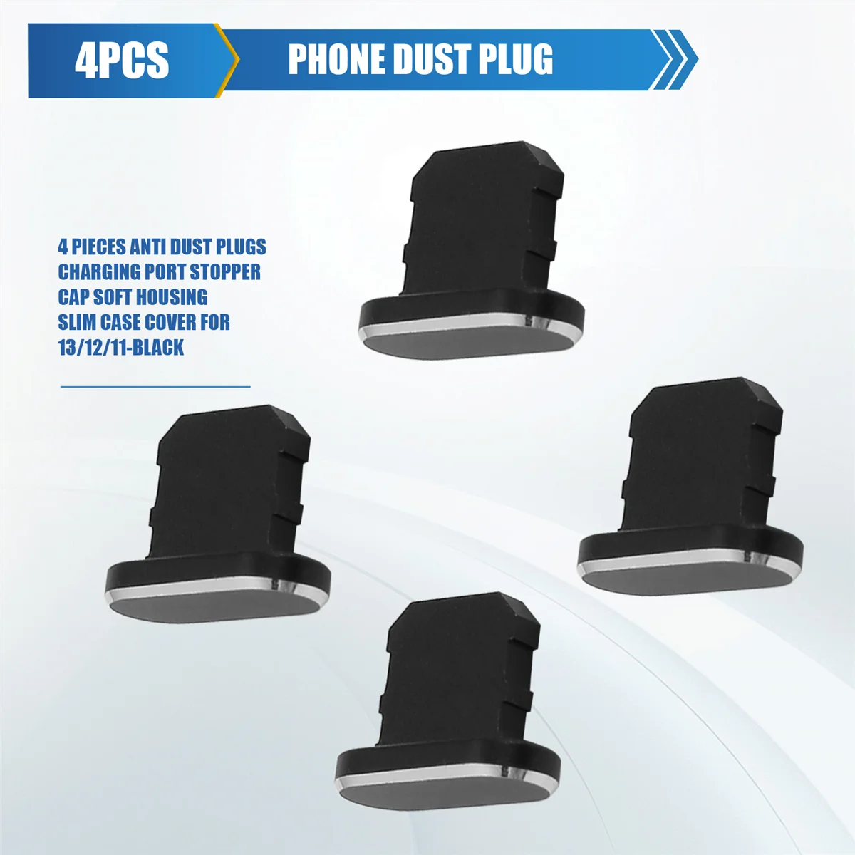 

4-х шт., противопыльные заглушки, пробка для зарядного порта, мягкий корпус, тонкий чехол для iPhone 13/12/11-черный B20