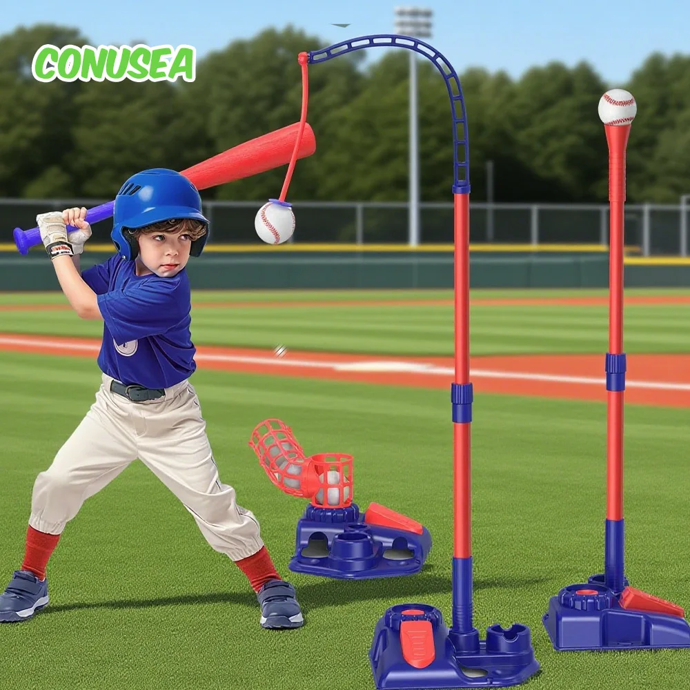 Juguete de béisbol 3 en 1, juegos deportivos al aire libre, lanzador de catapulta para jardín y patio trasero con soporte de bola colgante/bola en T de pie/lanzador automático