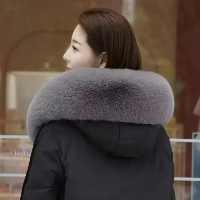 Gola de pele de raposa falsa inverno feminino cachecol xales para casaco mais quente decoração capuz peludo guarnições parkas jaqueta cachecóis de pele