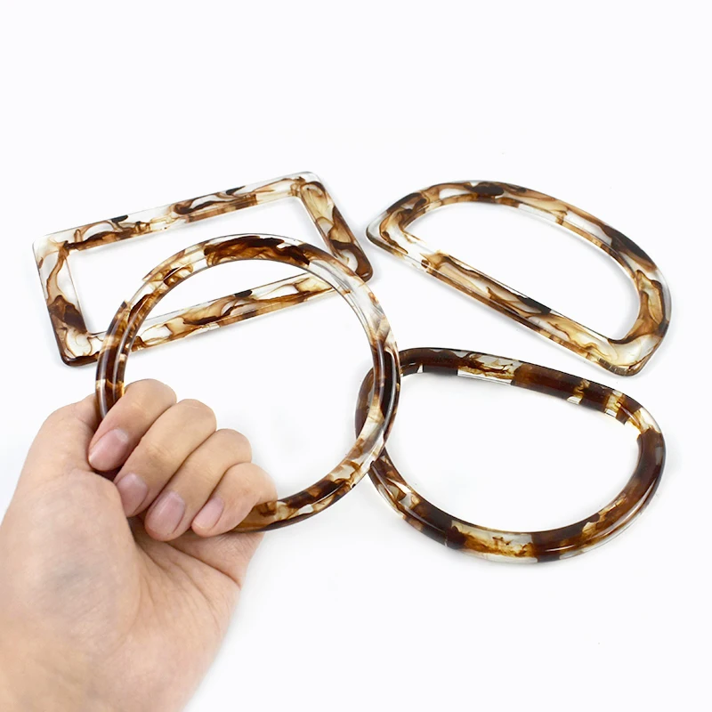 2Pcs Amber Plastic Handle Women's Bag Handles Acrylic O D Ring Handbag Woven-bag Replace Rings Purse Frame DIY Bags Accessories