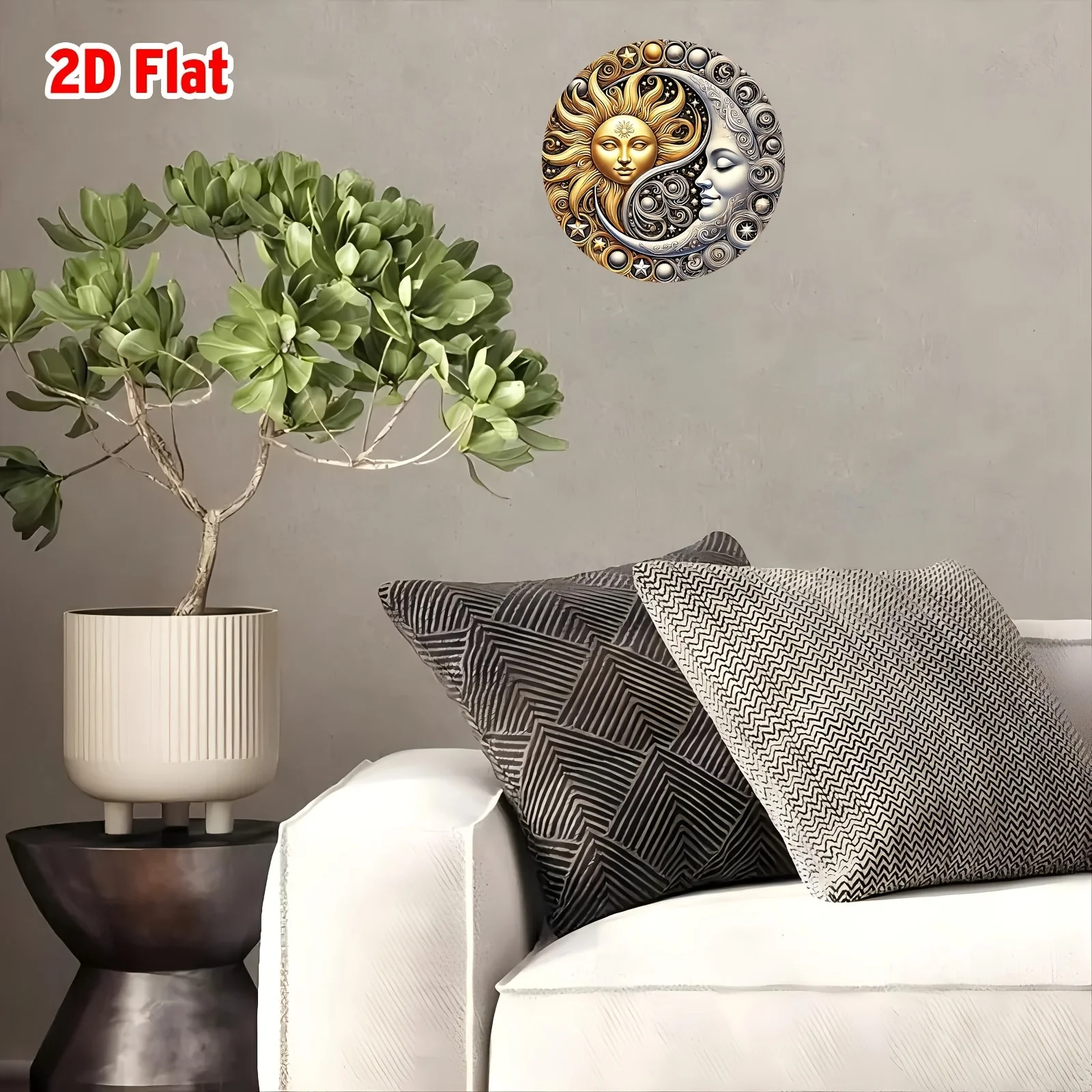2D Plane Retro Sun Moon Astronomical Art Metal Aluminum Sign -Rustproof Wall Decoration, Vivid Two-Color Design,
