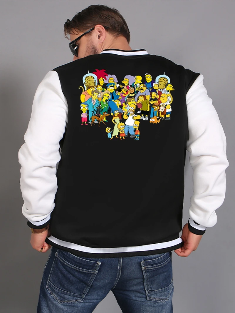 

The Simpsons Men's Baseball Jacket, "The Simpsons" Cartoon Character Printed Pattern Text Men's Baseball Jacket Jacket
