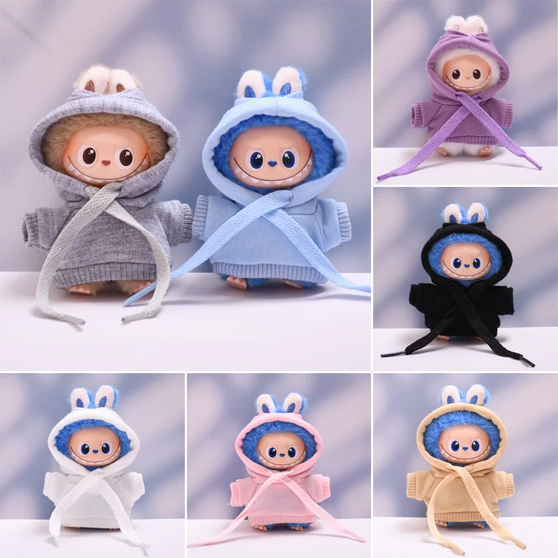 Vêtements de poupée pour Mini Labubu 4.0 10cm, sweat-shirt à capuche de couleur unie avec cordon de serrage, plusieurs couleurs disponibles