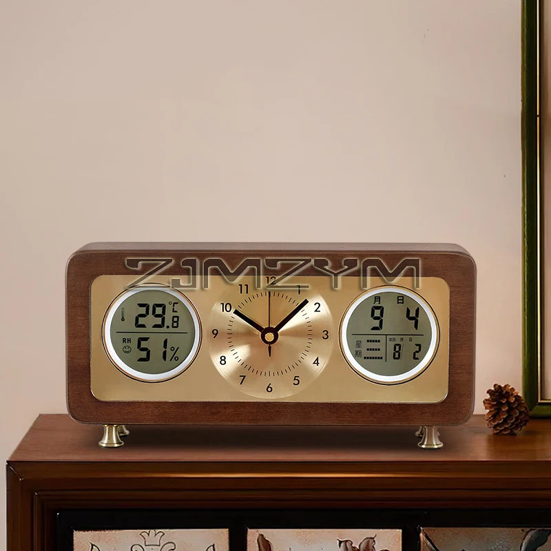 Desktop Clock With Temperature And Humidity Meter Clock Wooden Table Clock Bedroom Bedside Clock Home Decor