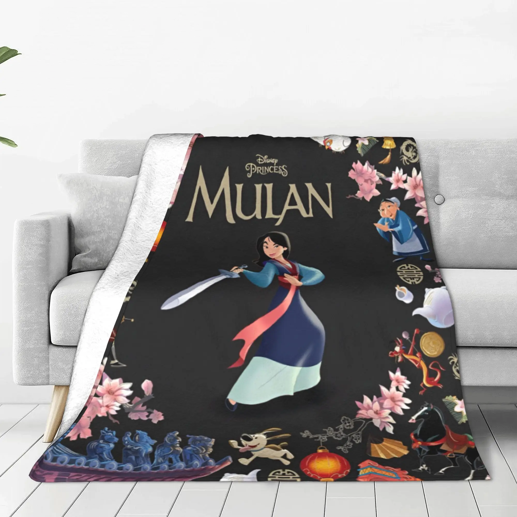 Mulan Princess Beaty Cartoon Blanket Velvet Decoration Cute Mushu Multi-function Soft Throw Blanket Bedspread Plush Thin Quilt