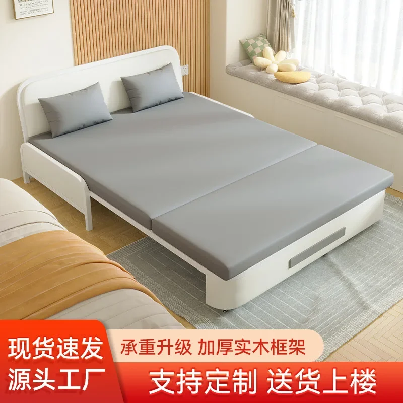 Sofa bed folding dual-purpose balcony multi-function bed small apartment sofa Internet celebrity double retractable bed wood