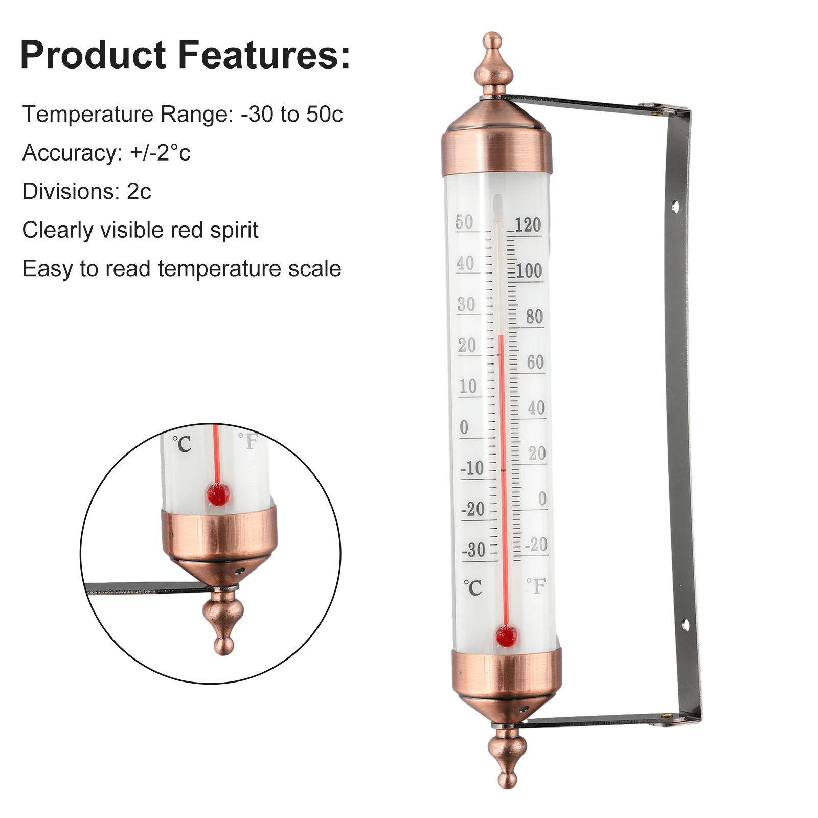Bronze Effect Outdoor Thermometer Adjustable Wall Mounted Temperature Gauge For Garden Patio Greenhouse Yard Decor