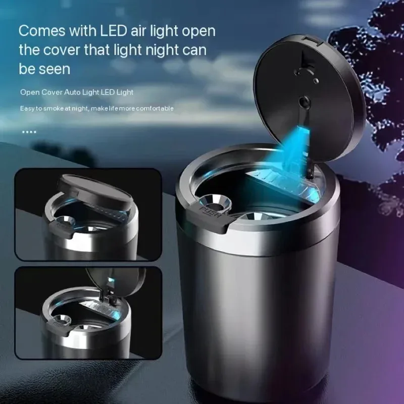 منفضة سجائر LED محمولة عالمية للسيارة، منفضة سجائر للسجائر، كوب، صندوق حامل أوتوماتيكي بدون دخاني