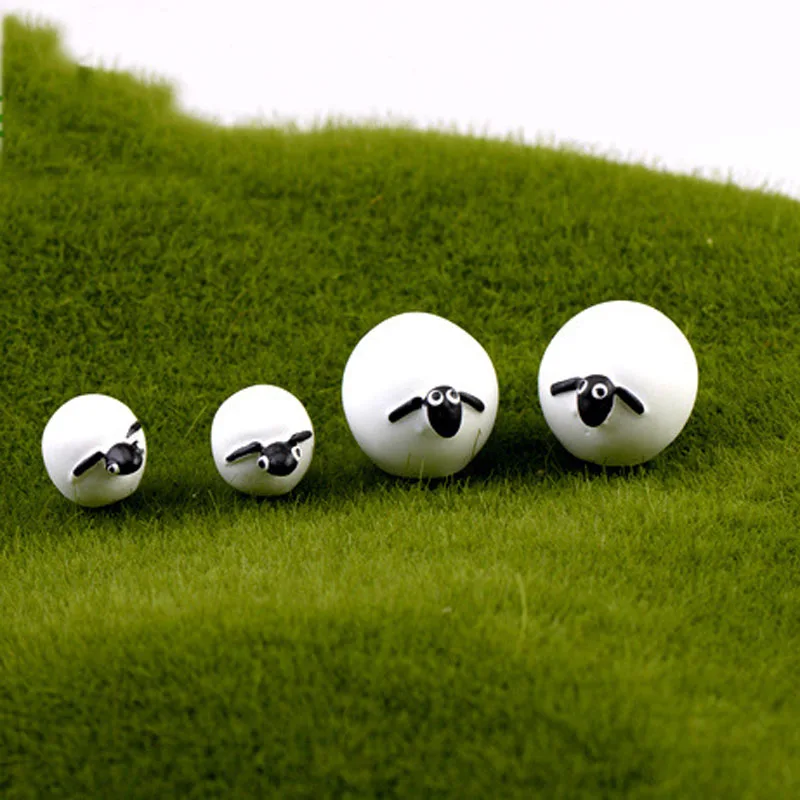 

15pcs Cartoon Sheep Miniature Figurines Tiny Landscape Resin Craft Ornament Moss Terrarium Decor