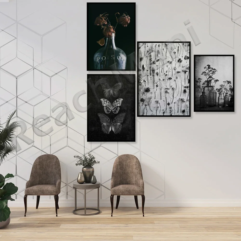 

Printable Butterfly Art, Black & White Art, Goth Wall Art, Dark Prints, Wall Decor, Dark Botanical Gothic Prints,