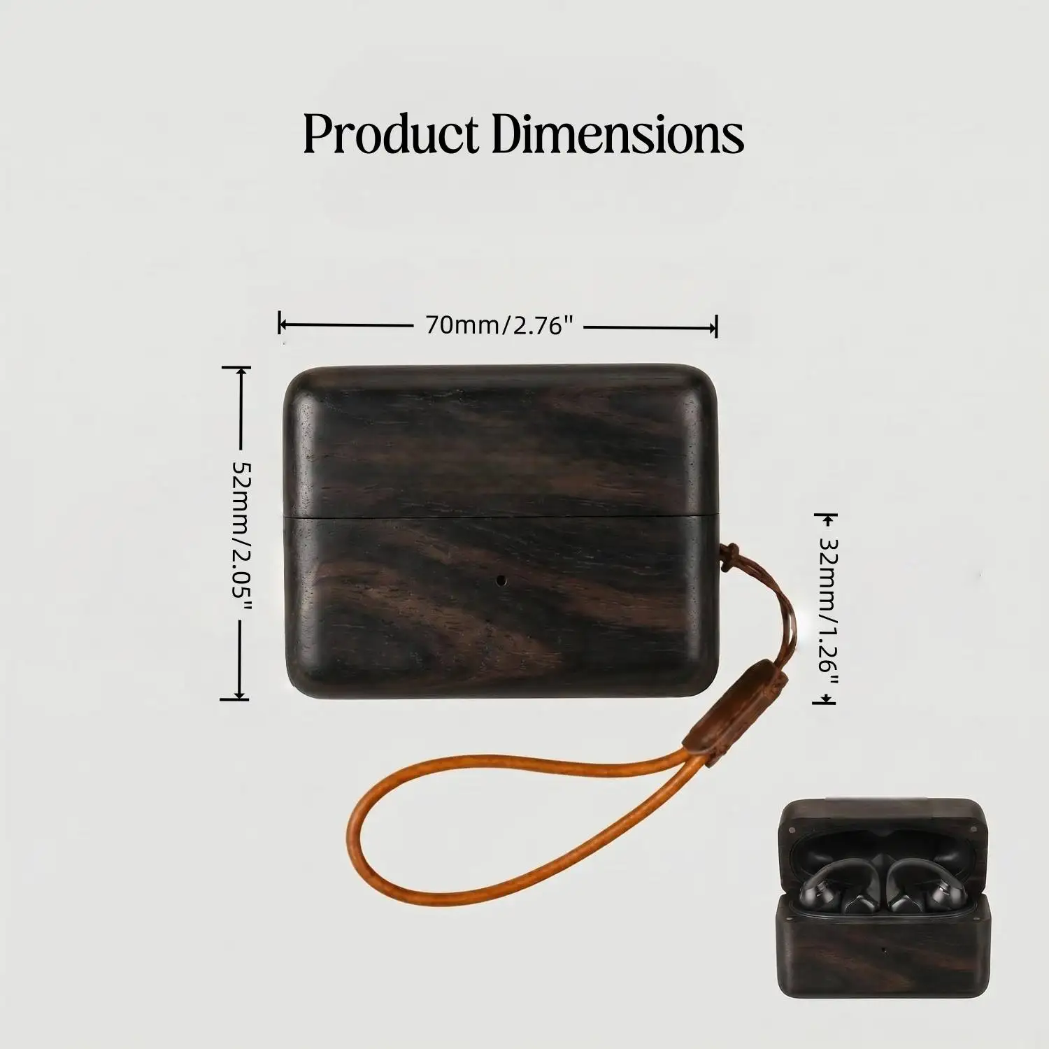 For Shokz OpenDots ONE E310 / OpenDots 2 E320 Ebony Wood Earbuds Case Full Cover Split Protective Case with Leather Lanyard