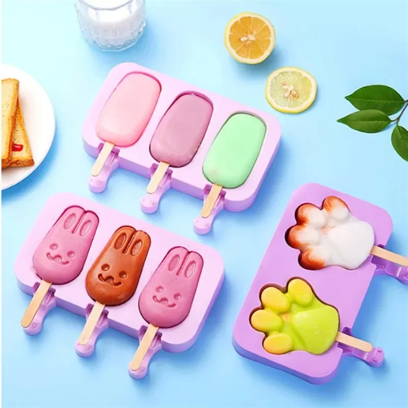 

Silicone Ice Cream Mold Popsicle Siamese Molds with Lid DIY Homemade Ice Lolly Mold Cartoon Cute Image Handmade Kitchen Tools