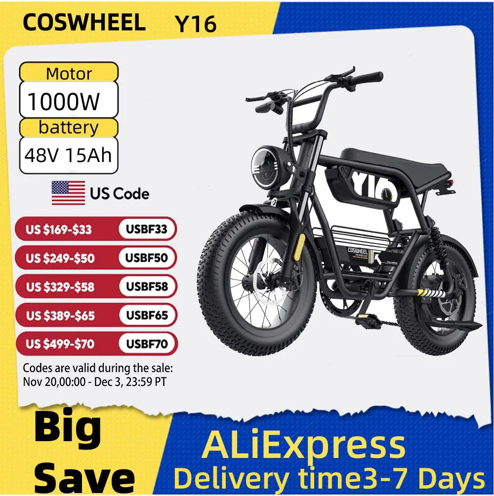 

COSWHEEL Y16 Dual suspension E-Mountain bike For Adult 48V 15Ah Battery 20"*4.0 Fat Tire All Terrain E-bike