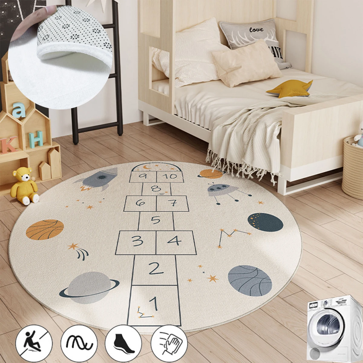 Round Hopscotch Children\'s Mat Cute Cartoon Style Rugs for Bedroom Soft Non-slip Nursery Carpet Washable Children Crawling Rug