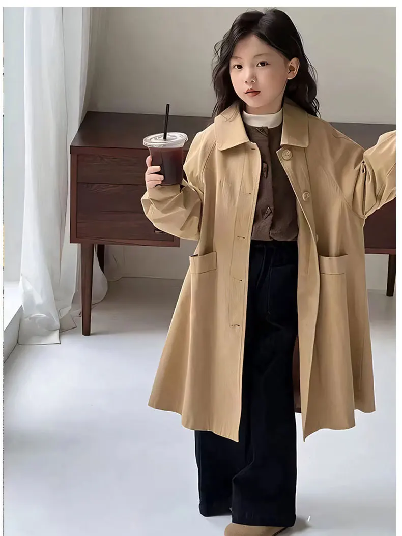 

Girls' Trench Coat Spring and Autumn New Style Korean Version Fashion and Temperament Children's Outerwear Clothes