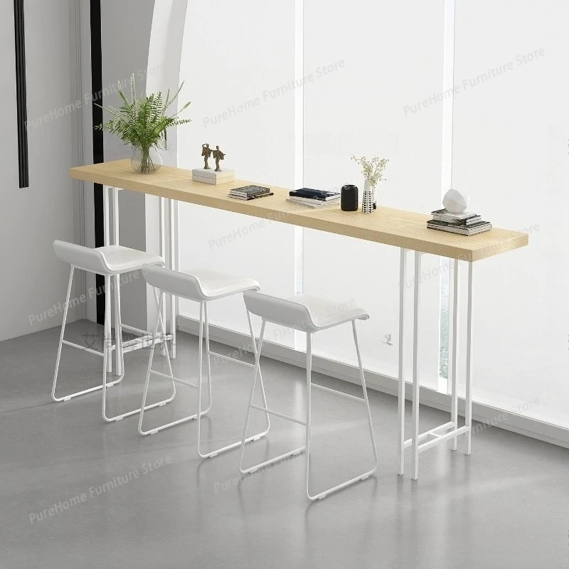 

Solid Wood Bar Table, Narrow Long High Top Table Against Wall for Home Balcony, Milk Tea Shop & Bar, Commercial Use