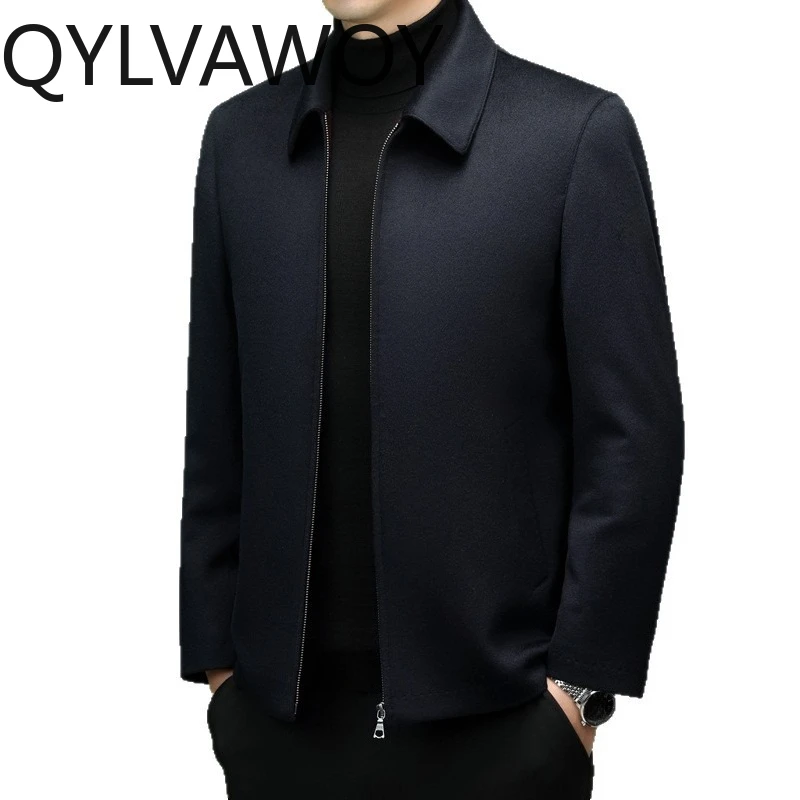 

QYLVAWOY 100% Чистое Кашемировое Мужское Пальто Осенне-Зимнее с Отложным Воротником, Утепленное, Теплая Одежда для Мужчин, Деловой Стиль, Новинка