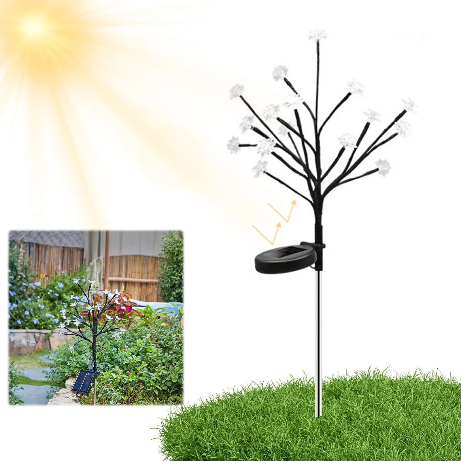 

2 упаковки солнечных садовых фонарей, солнечные цветы, декоративные солнечные фонари, солнечные фонари с вишневым цветом, уличный садовый декор