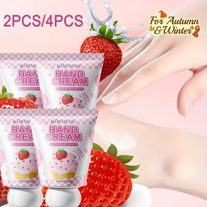 2PCS/4PCS Strawberry Ice Cream Hand Cream 30g, Autumn Winter Moisturizing Nourishing Hand Lotion, Portable Fragrance Hand Care