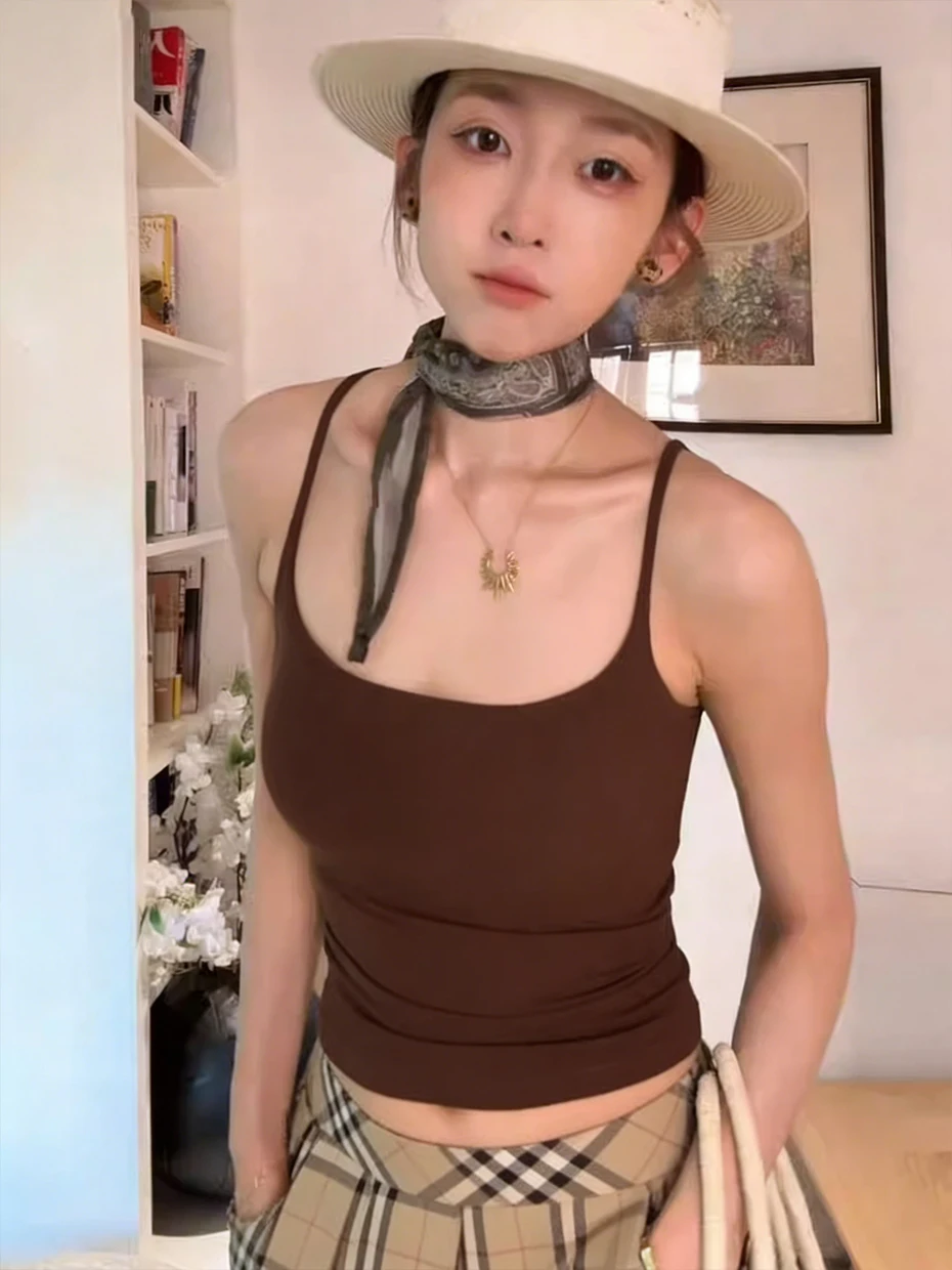 French Style Slim Fit Backless  Strap Vest Women's Inner Wear Summer Beautiful Back Bra Integrated Spicy Girl Underwear