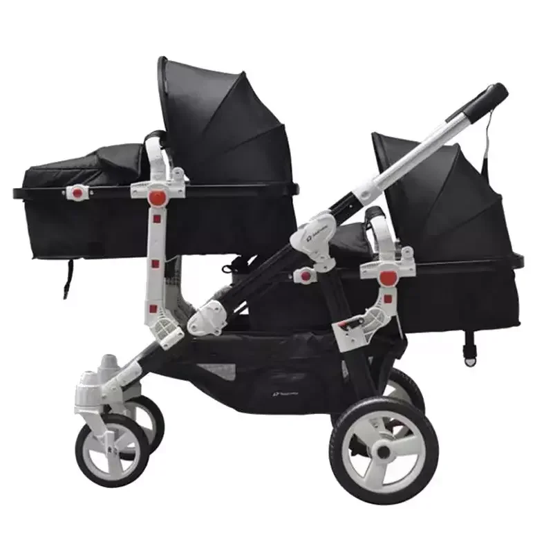 2024 New Design Wholesale 3 In 1 Folding Detachable Double Twins Baby Stroller with car seat For 0-3 Years Old Babies