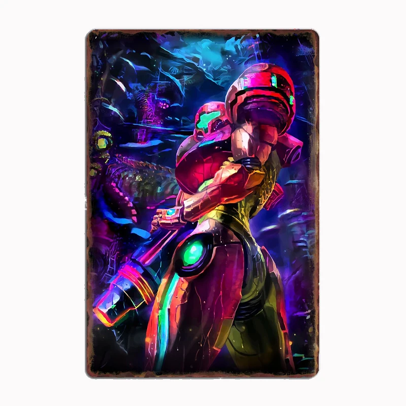 Samus Aran Metroid Metal Music Metal Sign Poster Garage Room Decor Automobile Club Tin Home Decor