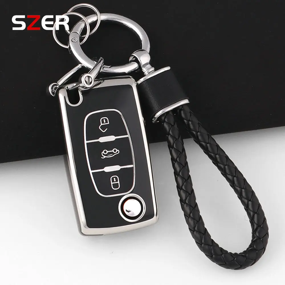 TPU Car Flip Key Case Cover For Peugeot Partner Expert For Citroen Berlingo Dispatch Ce0523 ce0536 HU83/VA2 Keychain Accessories