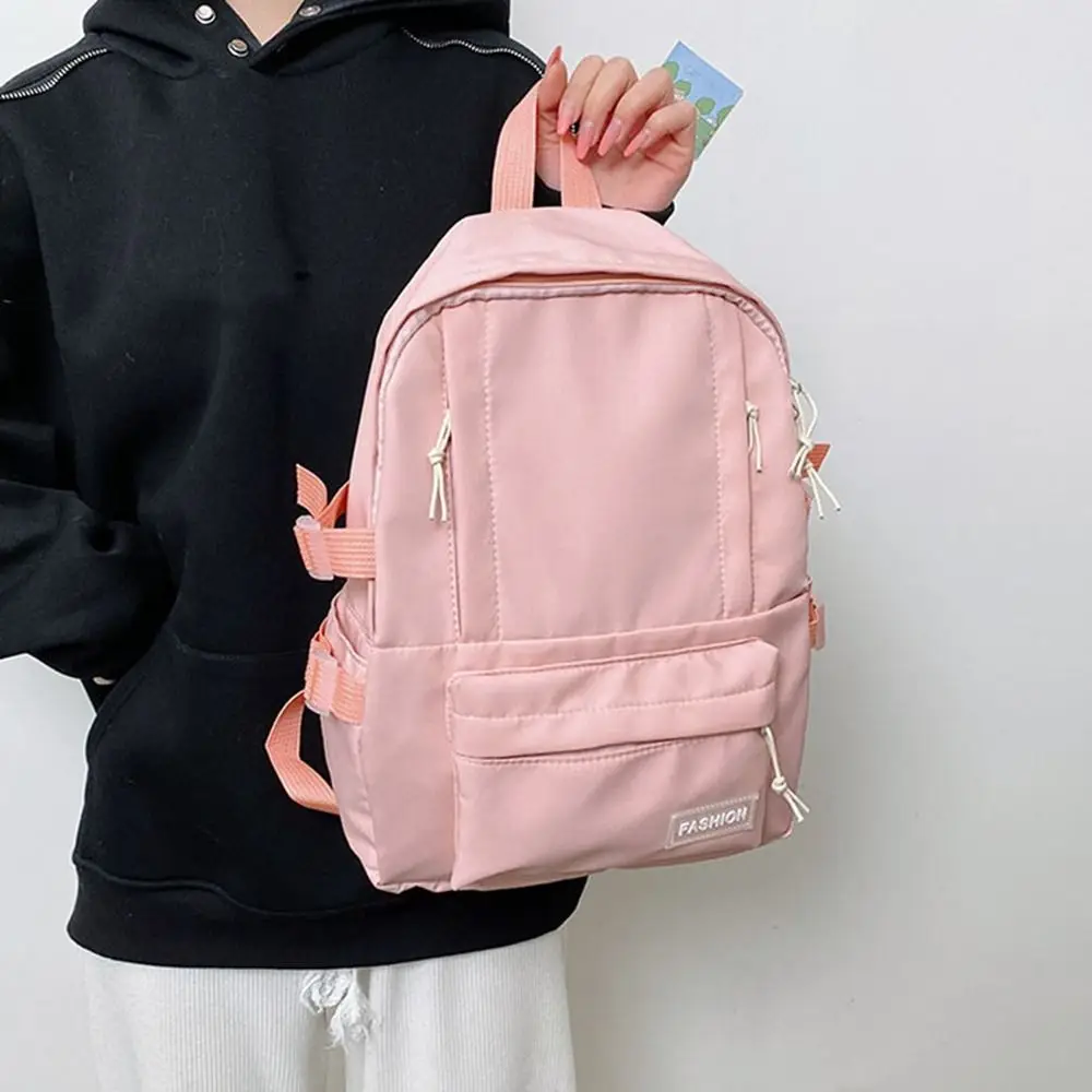 حقيبة مدرسية عصرية بلون سادة، خفيفة الوزن، نمط حلو، حقيبة ظهر بلون سادة، جيوب متعددة، تصميم كاجوال، حقيبة ظهر للطلاب للفتيات #3