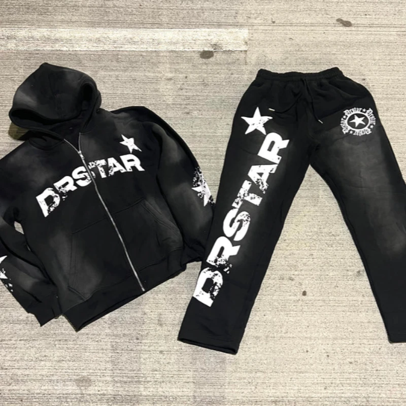 Traf 2024 new fashion brand hoodies, winter warm hip-hop pants, hoodies, Y2K Gothic printed loose and versatile tops, jackets