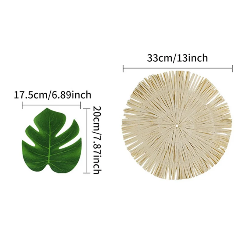 

ABKS-24 Pack Luau Placemats And Palm Placemat Round Luau Fringe Place Mats For Summer Tropical Hawaiian Party Table Setting Deco
