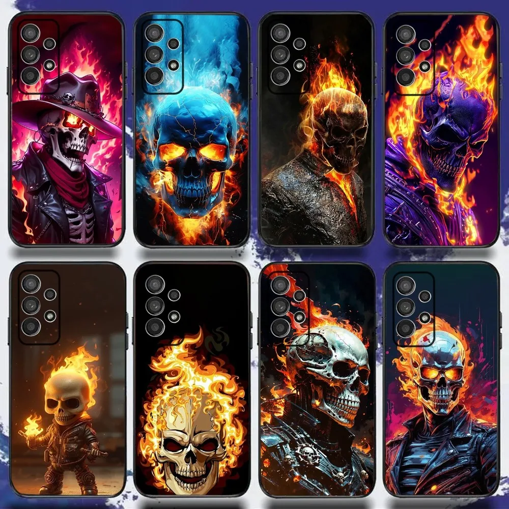 will-o'-the-wisp skull Phone Case For Samsung S24,S21,S22,S23,S30,Ultra,S20,Plus,Fe,Lite,Note,10,9,5G Black Soft Cover