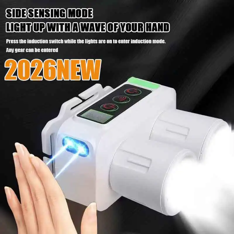 Dual Source Red and White LED Headlight with built-in 1200mAh Sensor induction Flashlight Suitable for Outdoor fishing Lighting