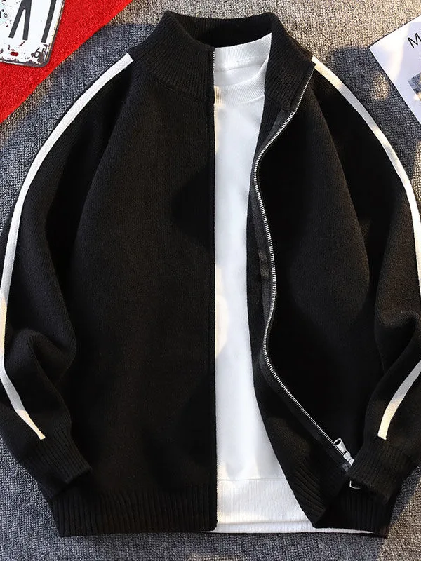 

Мужской высококачественный вязаный кардиган на молнии с длинными рукавами, модный свитер с контрастным воротником для весны и осени