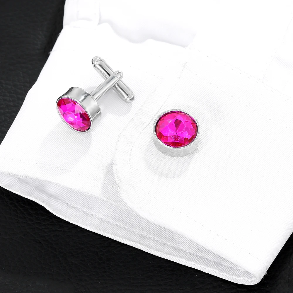 2Pcs/Set Small Pretty Full Crystal Round Cufflinks For Mens Shirt Suit Jewelry 18 Colors Choose