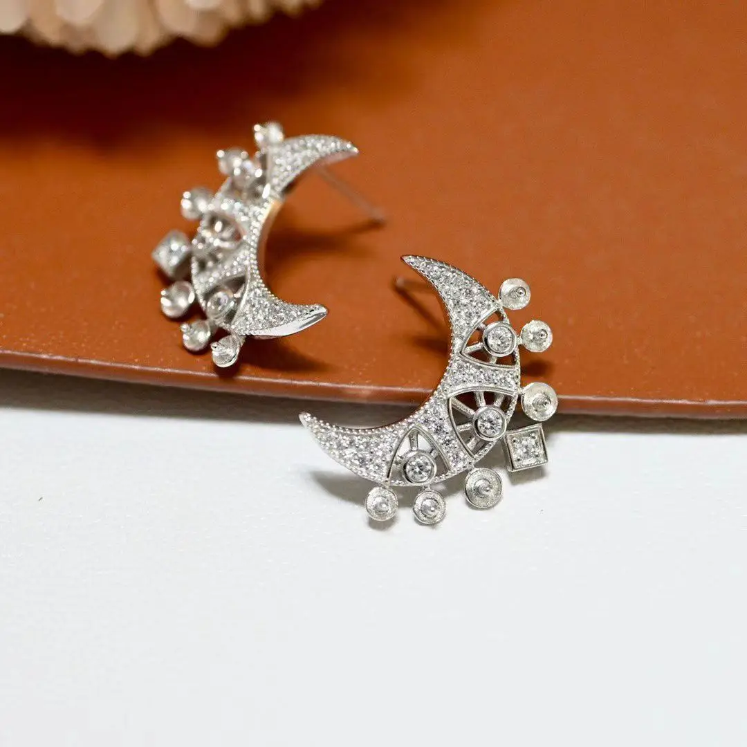 الجملة S925 فضة أقراط جبل النتائج إعدادات قاعدة تصاعد أجزاء ملحق ل 3-4 مللي متر اللؤلؤ 5 زوج/وحدة #5