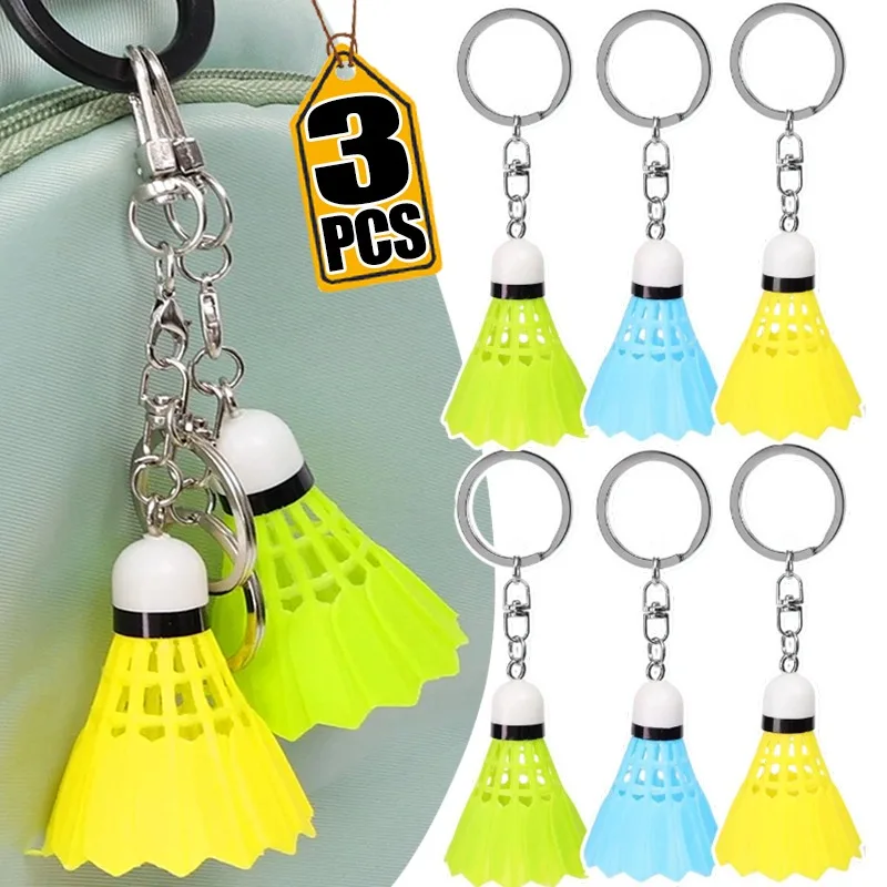 PVC Badminton Shuttlecock Keychain 3D Realistic Sports Pendant Key Rings with Metal Lobster Clasp for Backpack Bag Luggage Gift