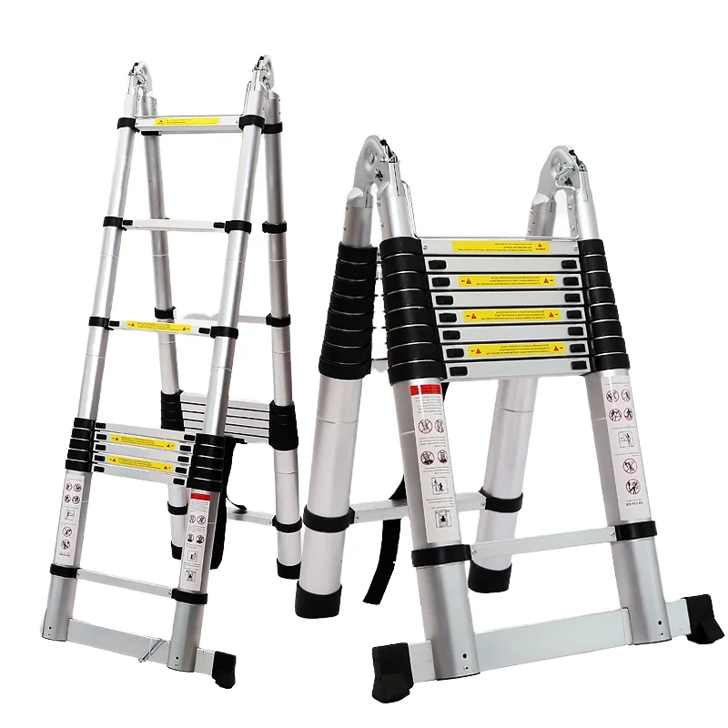 ！@Aluminum Telescopic Folding Ladder with 5 Steps 150kg Load Capacity EN131 Certified Minimalist Design for Exterior Household U
