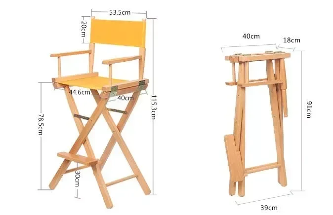 Portable Folding High Director Chair, Cadeira De Altura De Barra De Madeira, Moldura preta natural com Cavans, Mobiliário de jardim