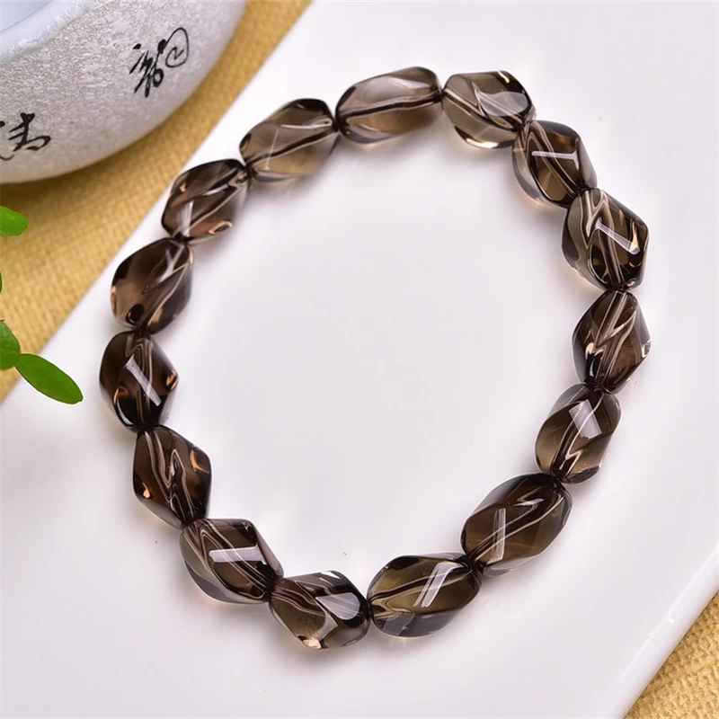 Natural Smoky Quartz S-shaped Bead Bracelet Charms Handmade Fortune Energy Bangle Mineral Woman Amulet Jewelry Gift 1PCS 8X14MM