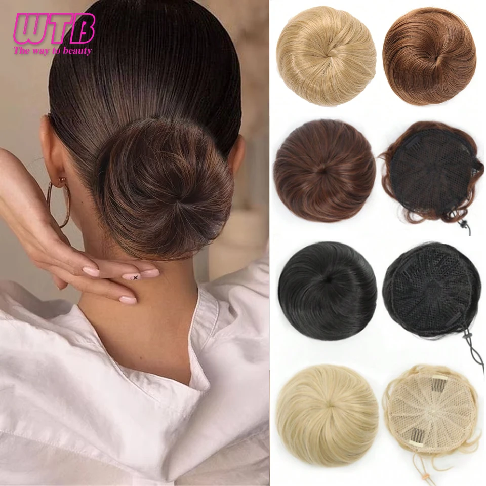 Synthetic Chignon Hair Bun Donut Wig Clip In Hairpiece Extensions Drawstring Straight Hair Chignon Extension For Women