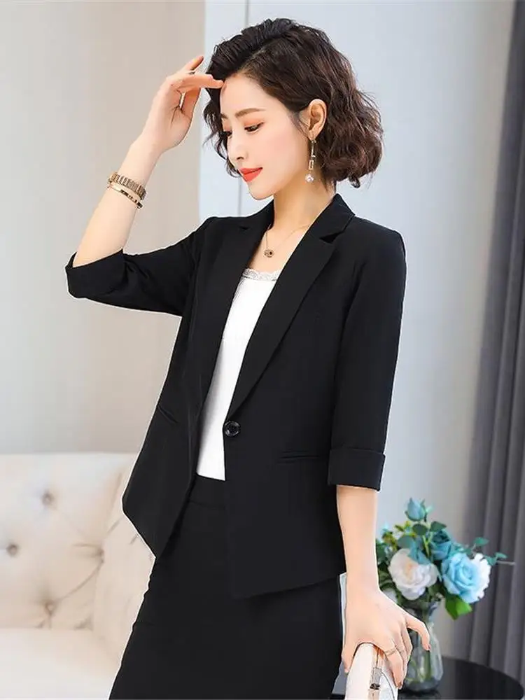 بدلة Bla ort Sve Jaet للسيدات لربيع وصيف العمل الجديد orm Ele Seven-Five Sve قميص رسمي Cleanfit Sle #1