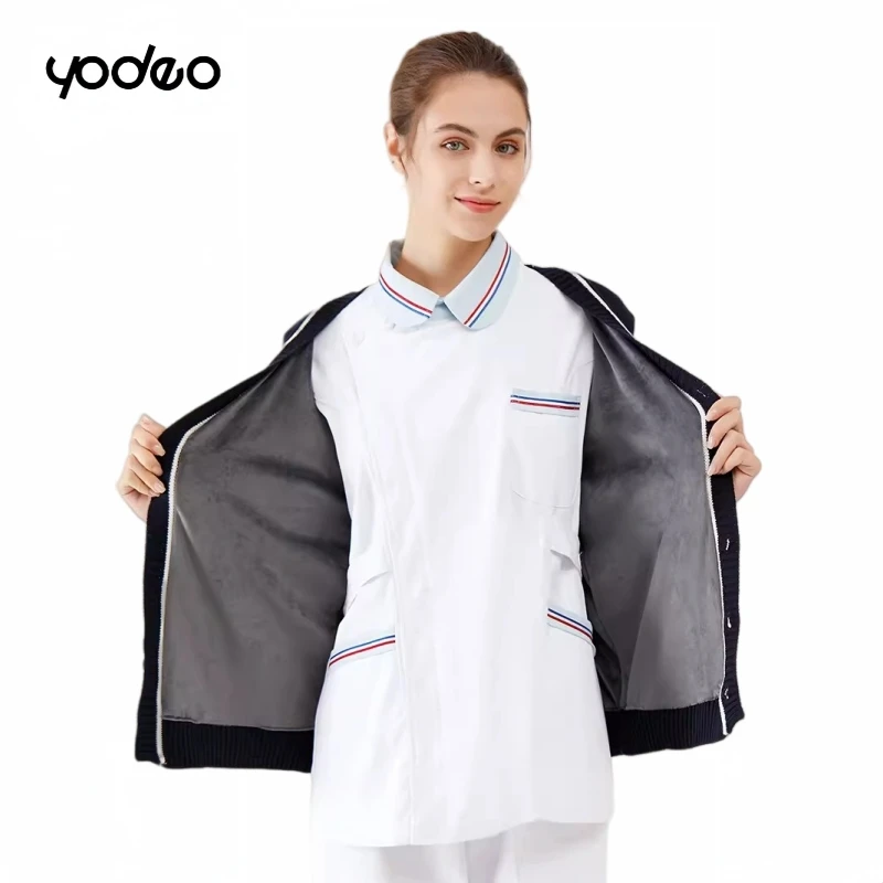 Wholesale medical staff clothing, wear-resistant and durable nurse sweaters outerwear thickened velvet nurse knitted cardigans