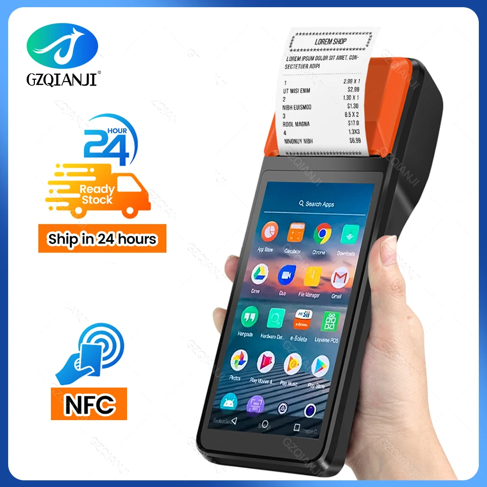 PDA Terminal POS Android System Device with 58mm Thermal Receipt Bill Printer All in one NFC Loyverse Machine for Retail Store