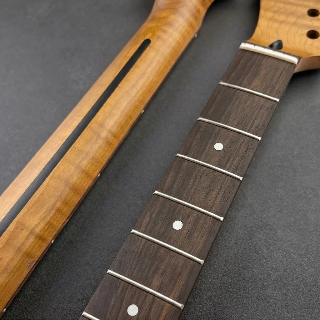 Reverse Headstock Right Hand TL Neck, Roasted Flame Pattern, Dark Fretboard, 22 Frets, Standard Scale, 56mm Heel Truss Rod