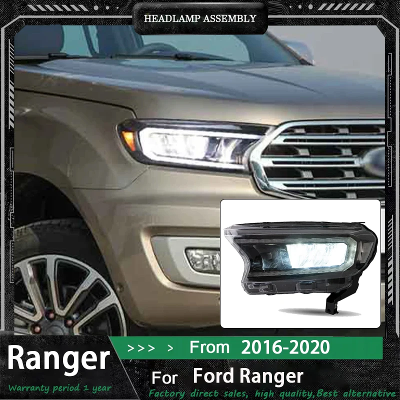

Автомобильные светодиодные фары в сборе для Ford Ranger T6 2016-2021, динамический стример, указатель поворота, янтарный/прозрачный фонарь дальнего света