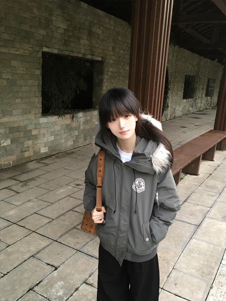 

Thiened down Parka Coat with Large Fur Collar Warm Cotton Jaet for Men And Women American Retro Sle Winter Coat Cleanfi...