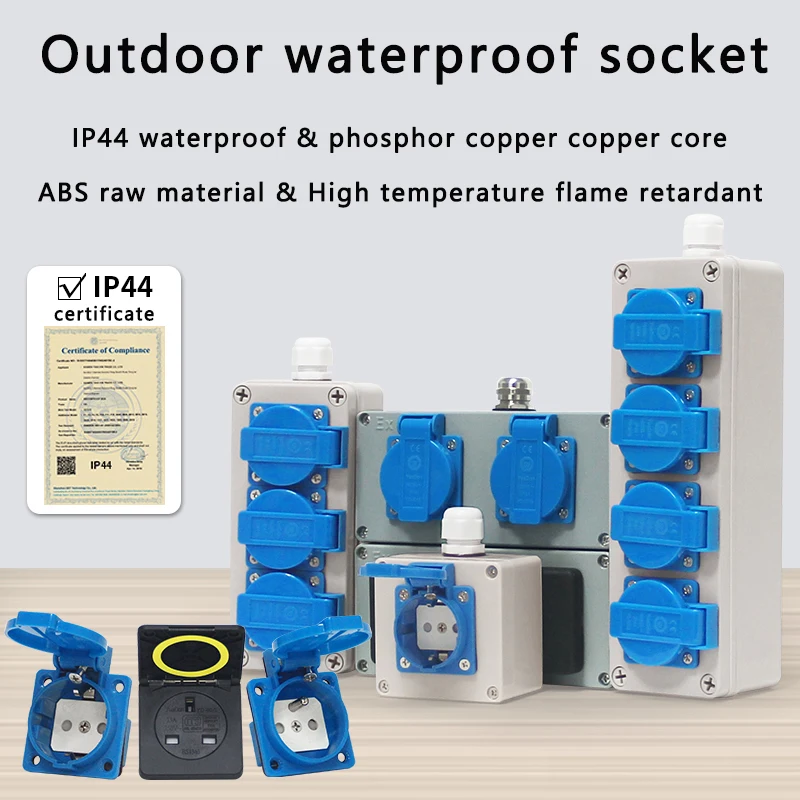 French/European/British Standard IP44 16A 250V Electrical Waterproof Socket with cover Industrial AC Power Dustproof Outlet