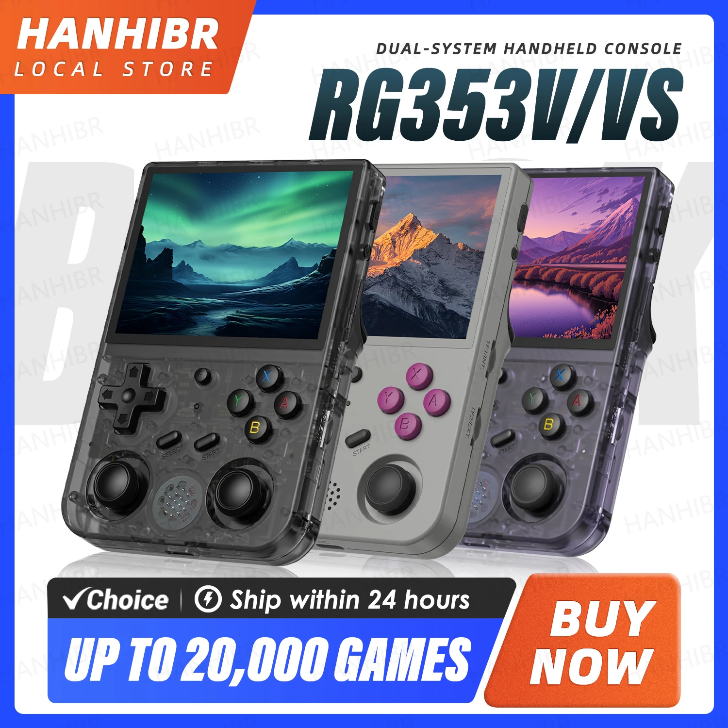 ANBERNIC RG353V RG353VS وحدة تحكم ألعاب محمولة 3.5 بوصة IPS شاشة HDMI مخرج Android Linux OS يدعم Wift المدمج في 20000 لعبة