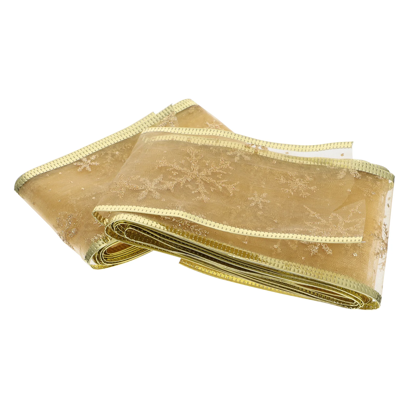 

2pcs Gold Sheer Glitter Ribbon Snowflake Design Christmas Gift Wrapping Packaging Ribbon Decorative Craft Bow Making Accessory